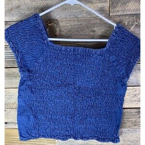 Magic Women's Sz L Stretchy Elastic Denim Sleeveless Square Neck Crop Top